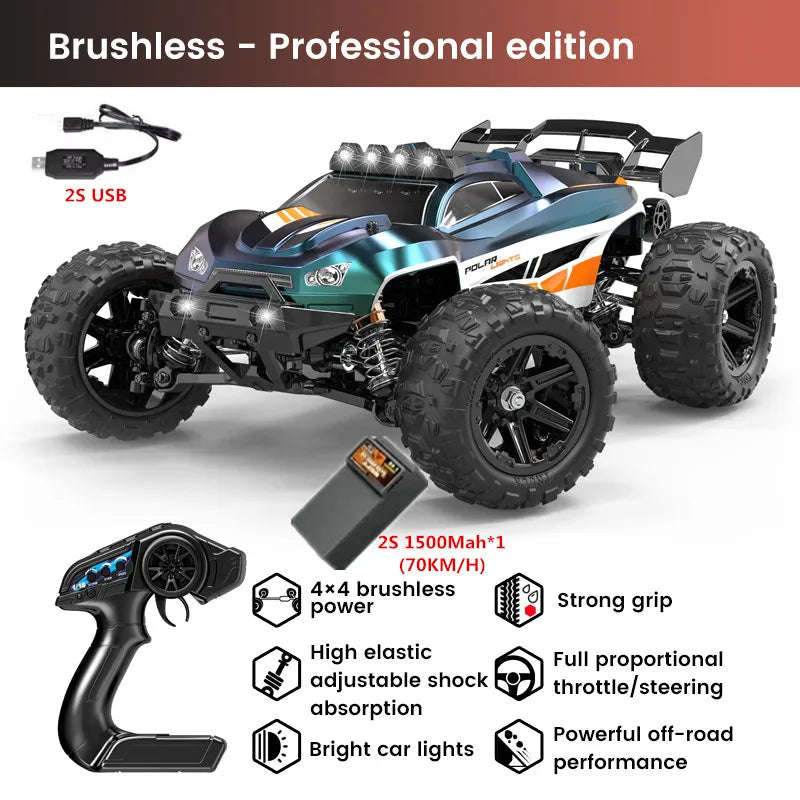 High-Speed 1:14 Brushless RC Off-Road Car with LED Lights & Waterproof Design-6
