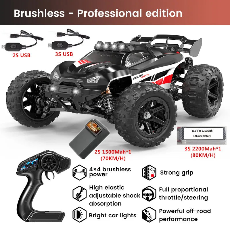 High-Speed 1:14 Brushless RC Off-Road Car with LED Lights & Waterproof Design-8
