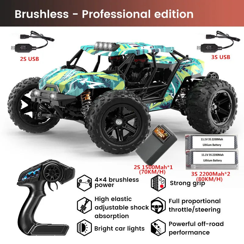 High-Speed 1:14 Brushless RC Off-Road Car with LED Lights & Waterproof Design-10