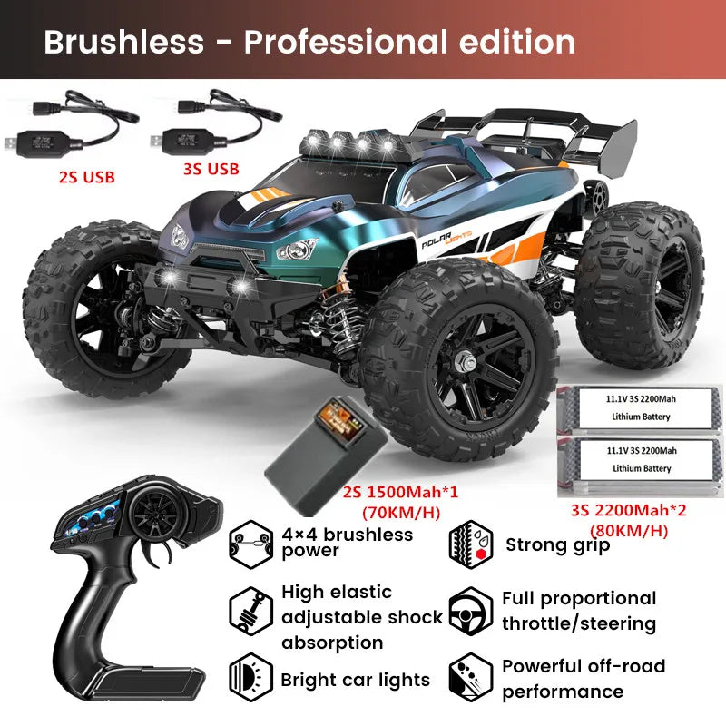 High-Speed 1:14 Brushless RC Off-Road Car with LED Lights & Waterproof Design-16