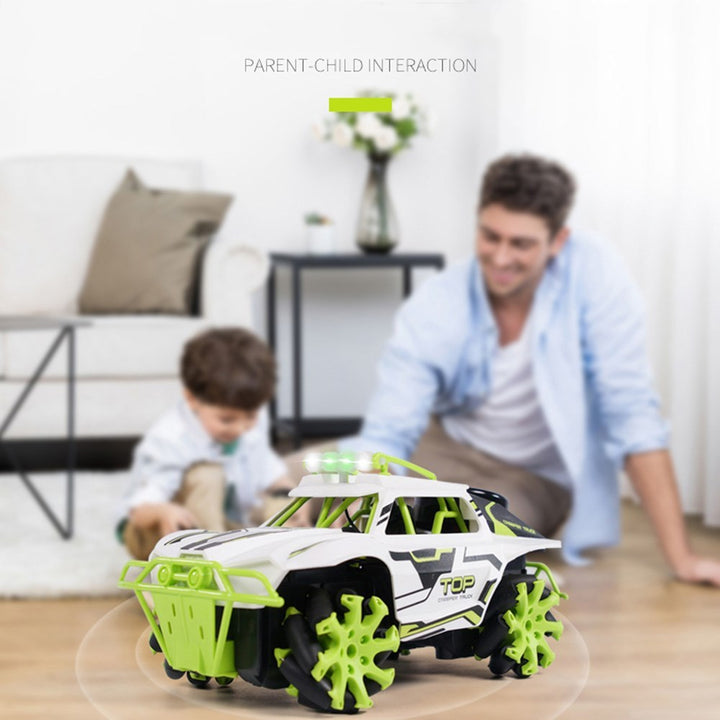 Omni-directional remote control stunt car with rechargeable battery and controller