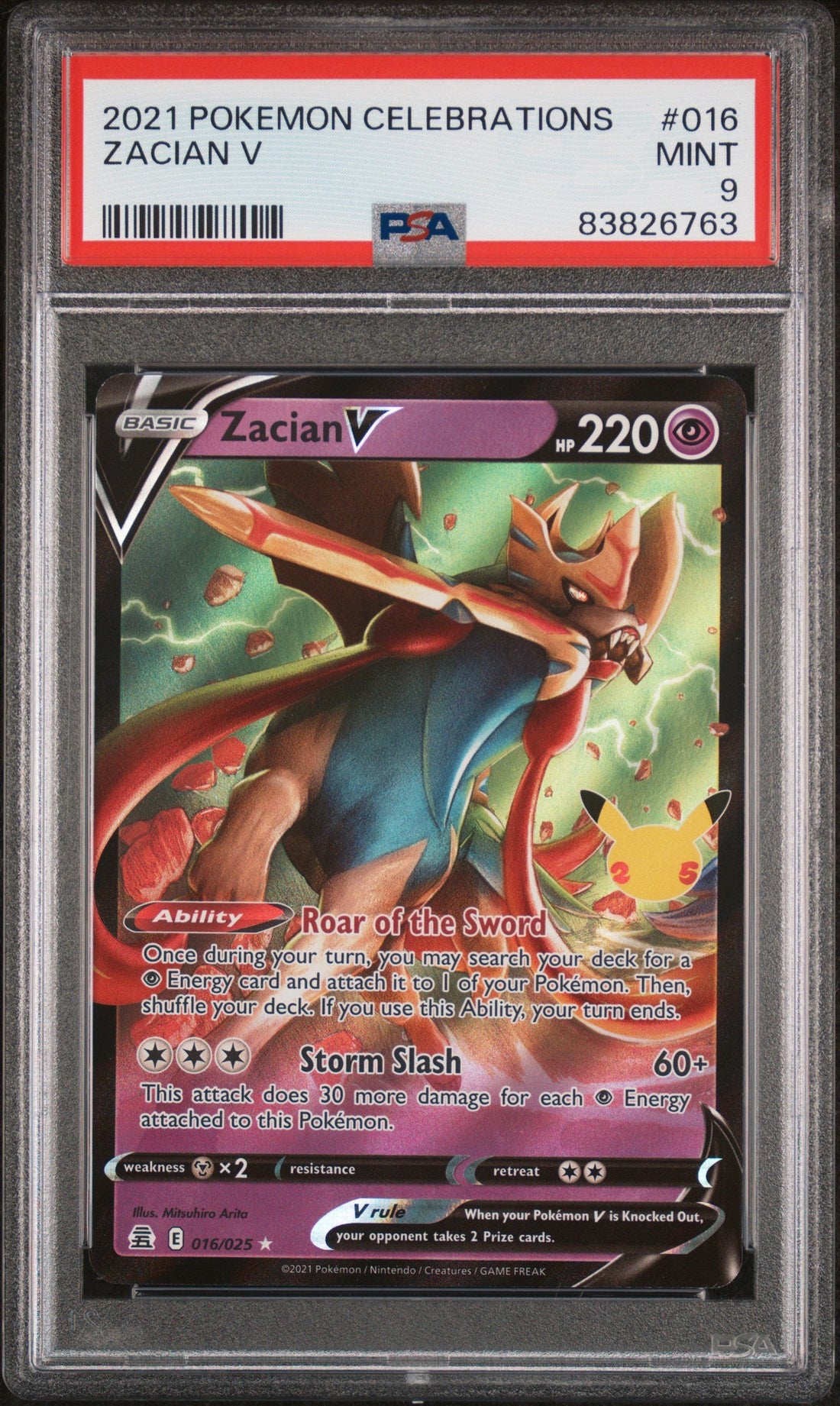 2021 POKEMON CELEBRATIONS ZACIAN V #16 -PSA 9