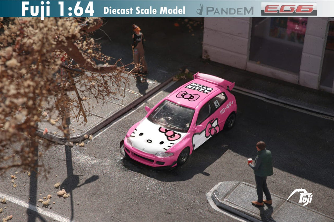 Honda Civic Pandem EG6 Rocket Bunny Hello Kitty 1:64 Scale Diecast Model by Fuji Front View