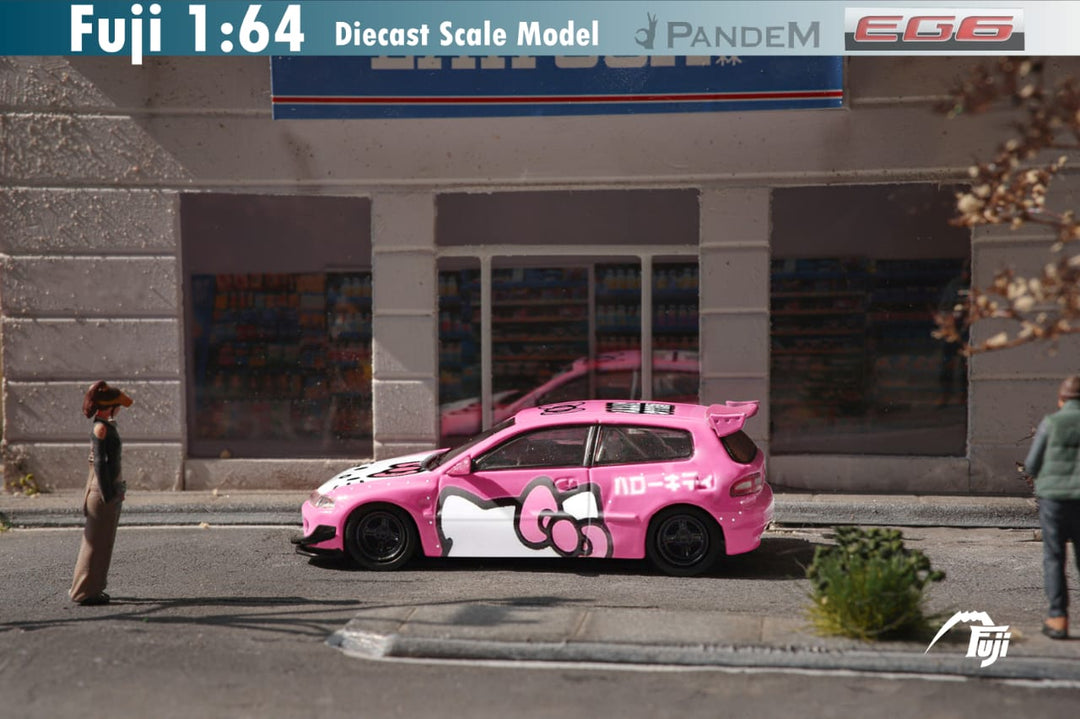 Honda Civic Pandem EG6 Rocket Bunny Hello Kitty 1:64 Scale Diecast Model by Fuji Driver Side View
