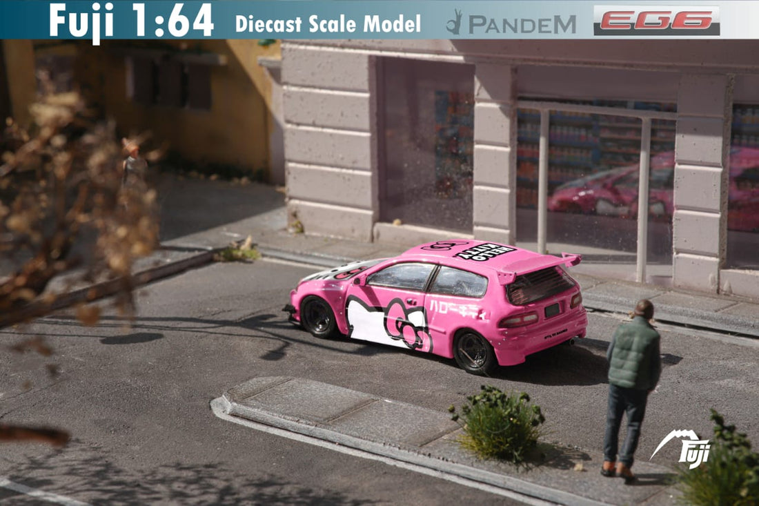 Honda Civic Pandem EG6 Rocket Bunny Hello Kitty 1:64 Scale Diecast Model by Fuji Rear View