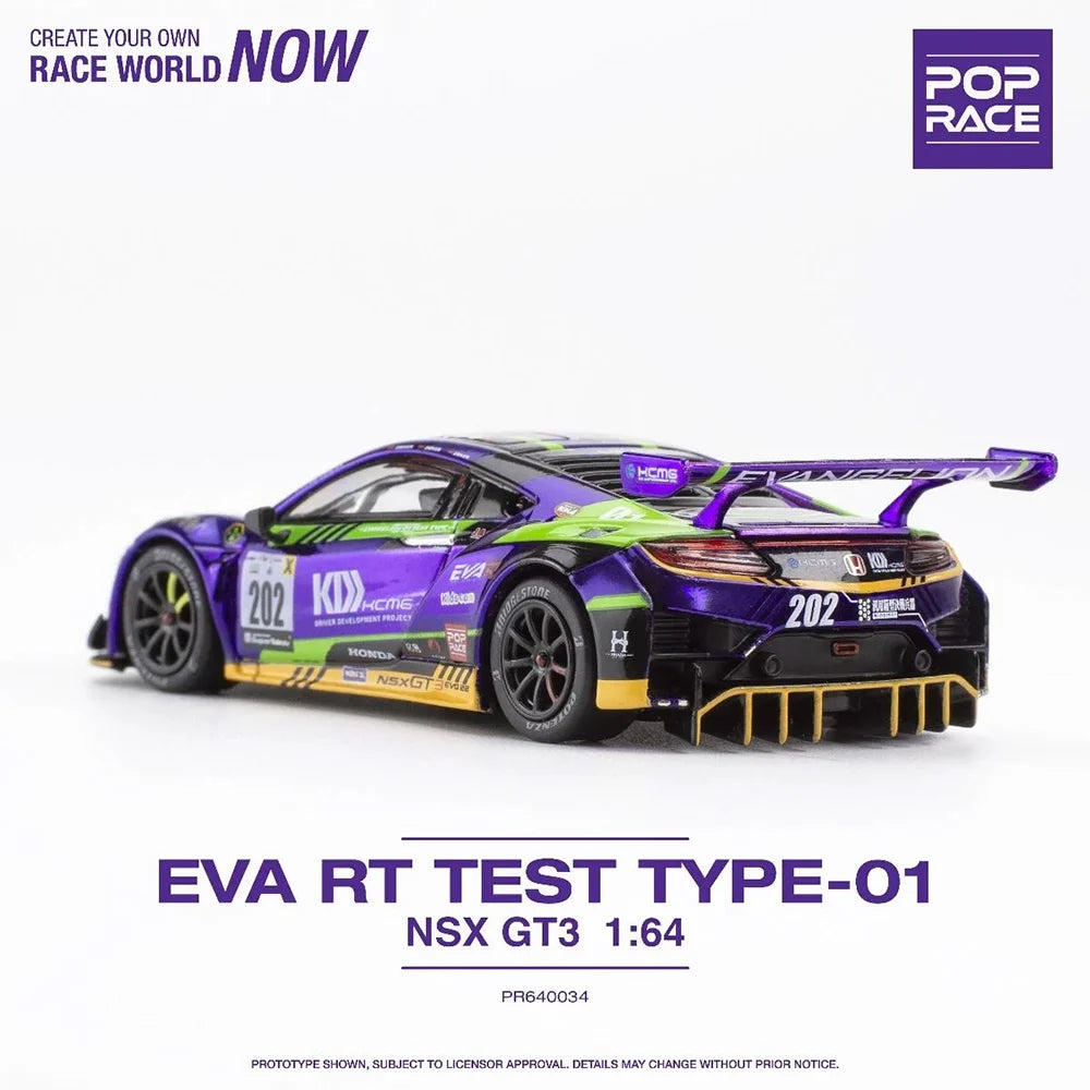 Honda NSX GT3 Purple EVA RT TEST Type-01 PR640034 #202 1:64 Scale Diecast Model by Pop Race