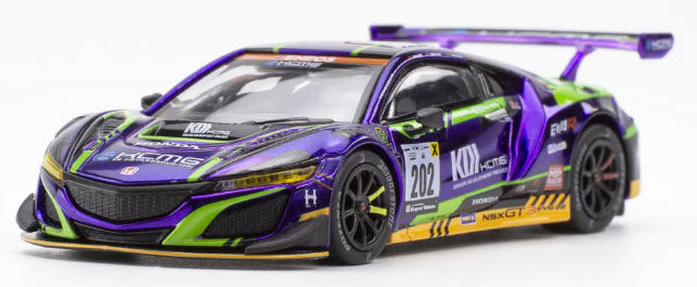 Honda NSX GT3 Purple EVA RT TEST Type-01 PR640034 #202 1:64 Scale Diecast Model by Pop Race Drivers Side Front View