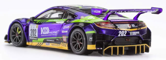 Honda NSX GT3 Purple EVA RT TEST Type-01 PR640034 #202 1:64 Scale Diecast Model by Pop Race Rear View