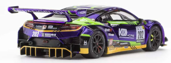 Honda NSX GT3 Purple EVA RT TEST Type-01 PR640034 #202 1:64 Scale Diecast Model by Pop Race Right Side Rear View