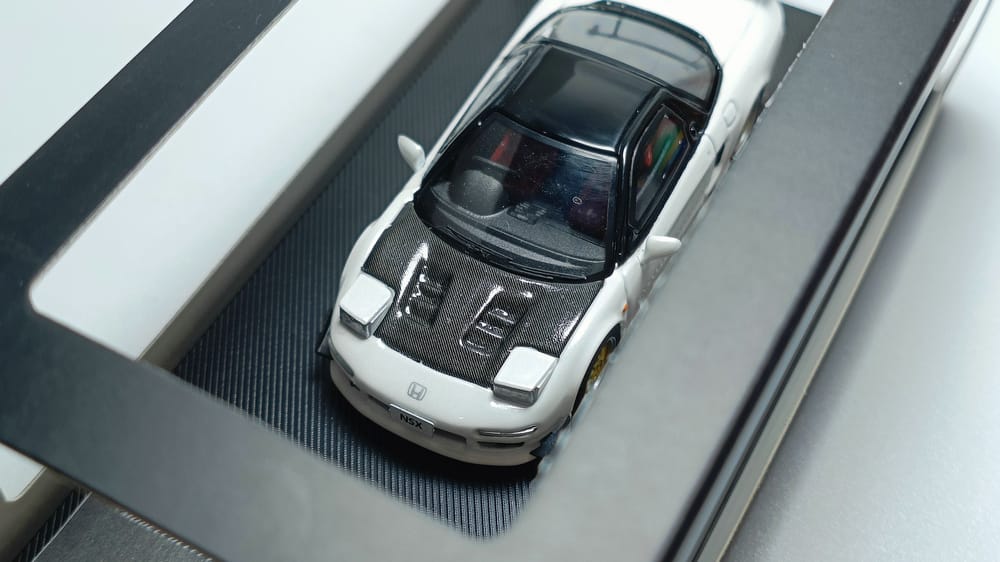 Honda NSX NA1 White Carbon  1:64 Scale Diecast Model by Model Collect Top View