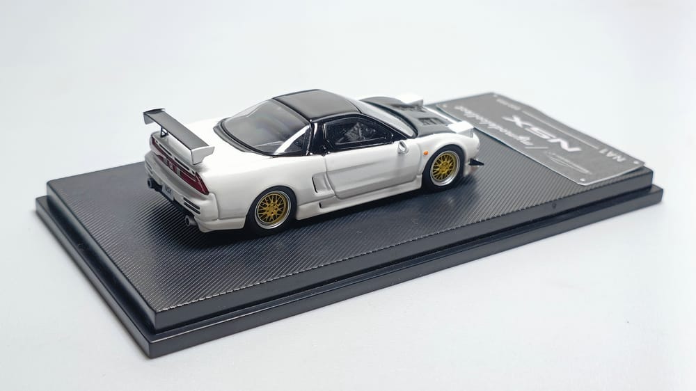 Honda NSX NA1 White Carbon  1:64 Scale Diecast Model by Model Collect Side Display View