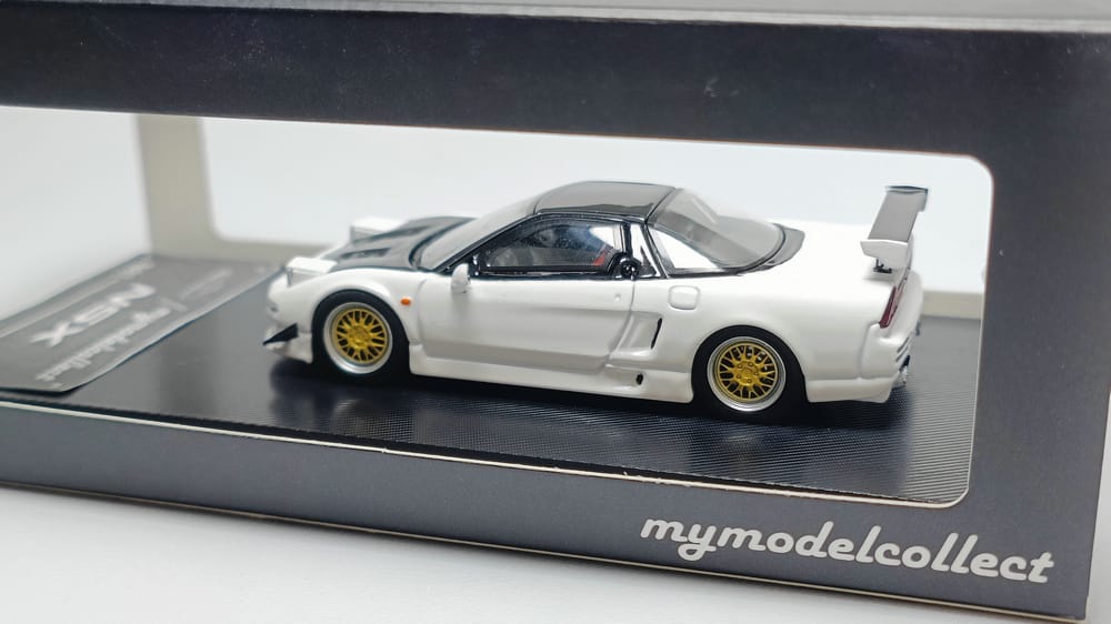 Honda NSX NA1 White Carbon  1:64 Scale Diecast Model by Model Collect Package Side View