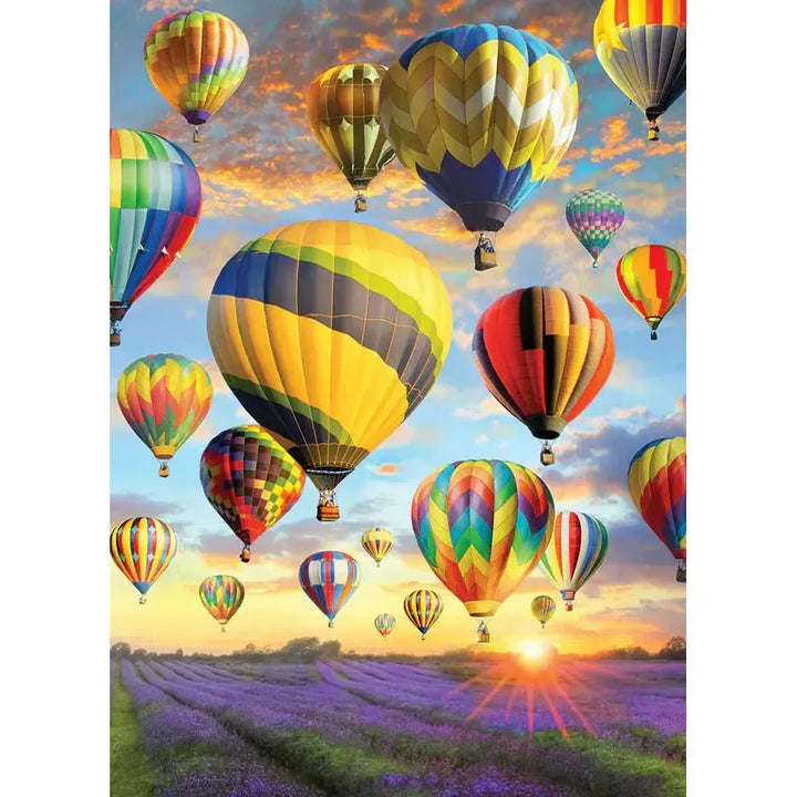 Jack Pine Hot Air Balloons 1000 Piece Jigsaw Puzzle with colorful balloons over a scenic landscape image