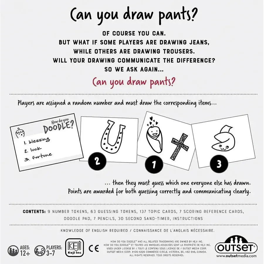 How Do You Doodle fast-paced drawing party game by Outset for 3 to 7 players ages 12 and up - example