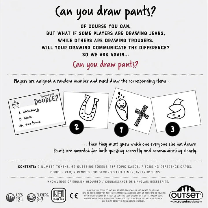 How Do You Doodle fast-paced drawing party game by Outset for 3 to 7 players ages 12 and up - example