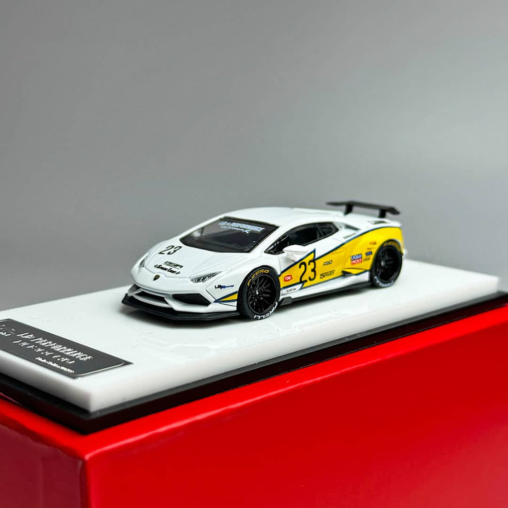 Lamborghini Huracan LP610, LB1.0 Modified Flash #23 1:64 Scale Diecast Model by King Model on Display Stand