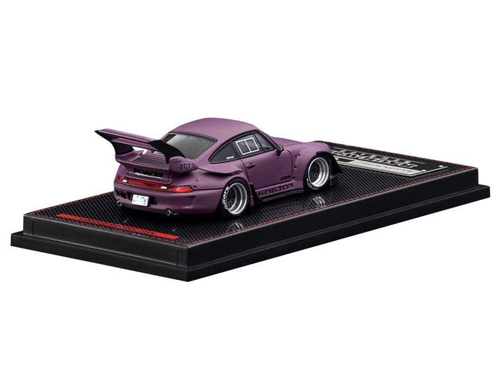 RWB 993 "Rotana" Matt Purple 1/64 diecast model by Ignition Model displayed in premium showcase.