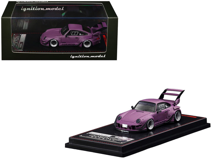Collector display of the RWB 993 "Rotana" Matt Purple 1/64 diecast model by Ignition Model.