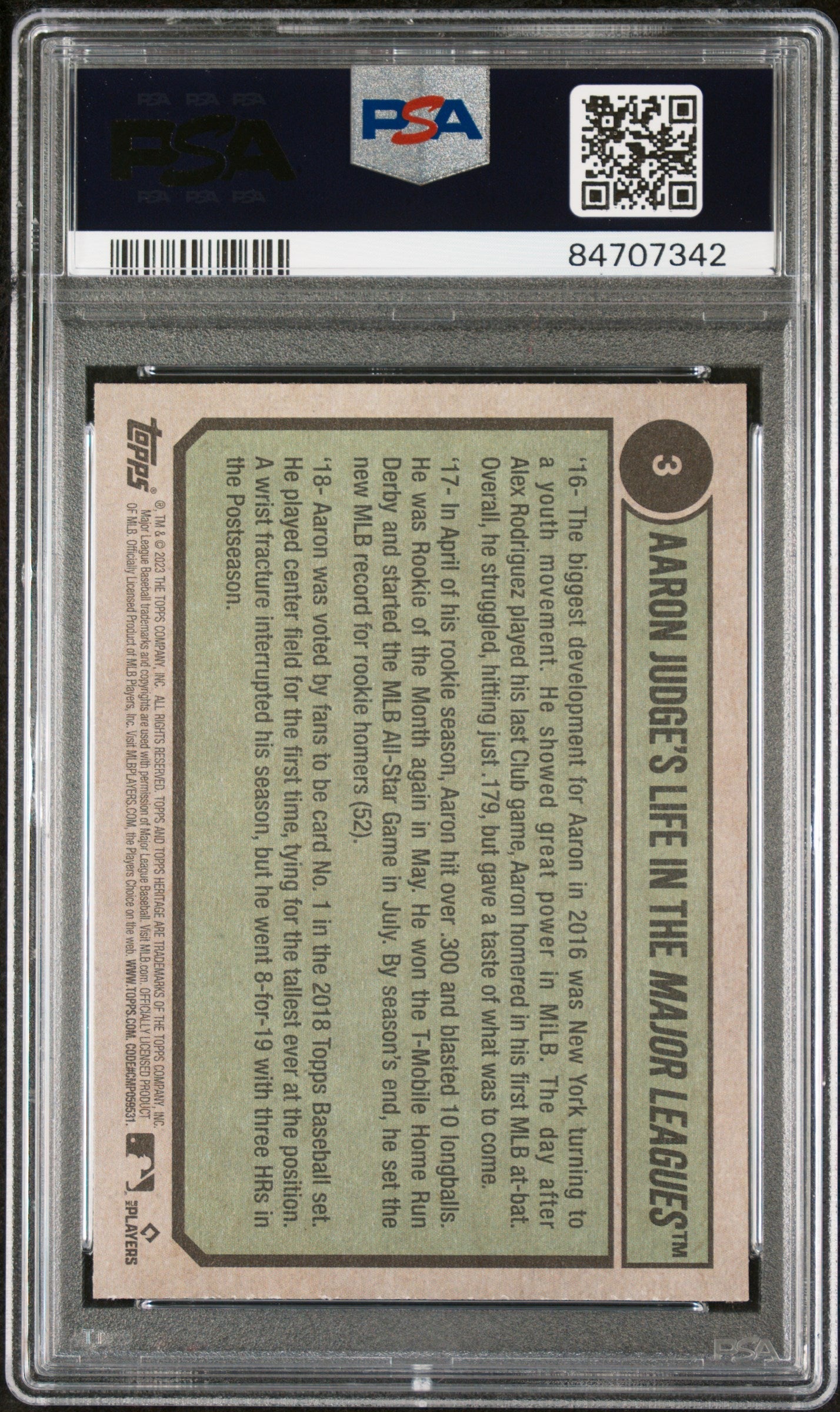 2023 TOPPS HERITAGE AARON JUDGE TRIBUTE  #3 - PSA 10 2