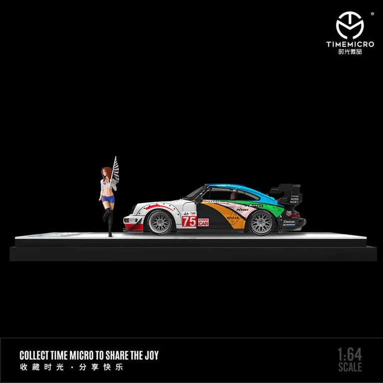 Porsche RWB 964 Centennial Le Mans Livery with Figure 1:64 Diecast By TimeMicro Side View with Figurine