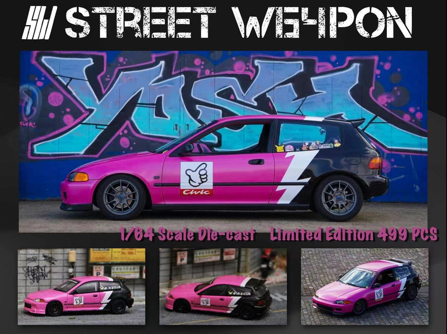 Honda Civic EG6 "No Good Racing" Pink 1:64 by Street Weapon