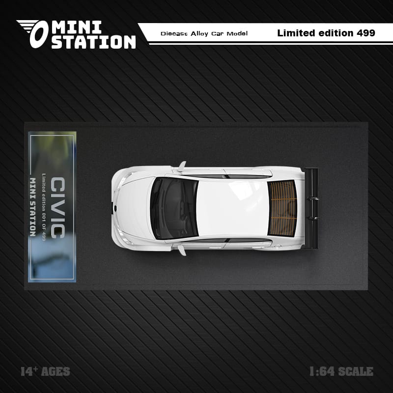 Honda Civic FD2 White Widebody 1:64 by Mini Station Top View