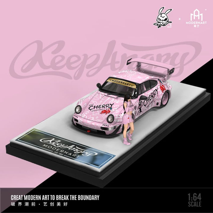 Porsche RWB 993 Cherry Livery 1:64 by ModernArt + TMD Pink Mounted