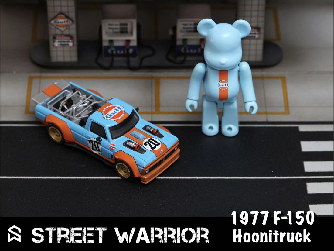 Ford F-150 1977 Hoonitruck Gulf OR Matte Black OR Gulf Bear Figure 1:64 by Street Weapon with Bear