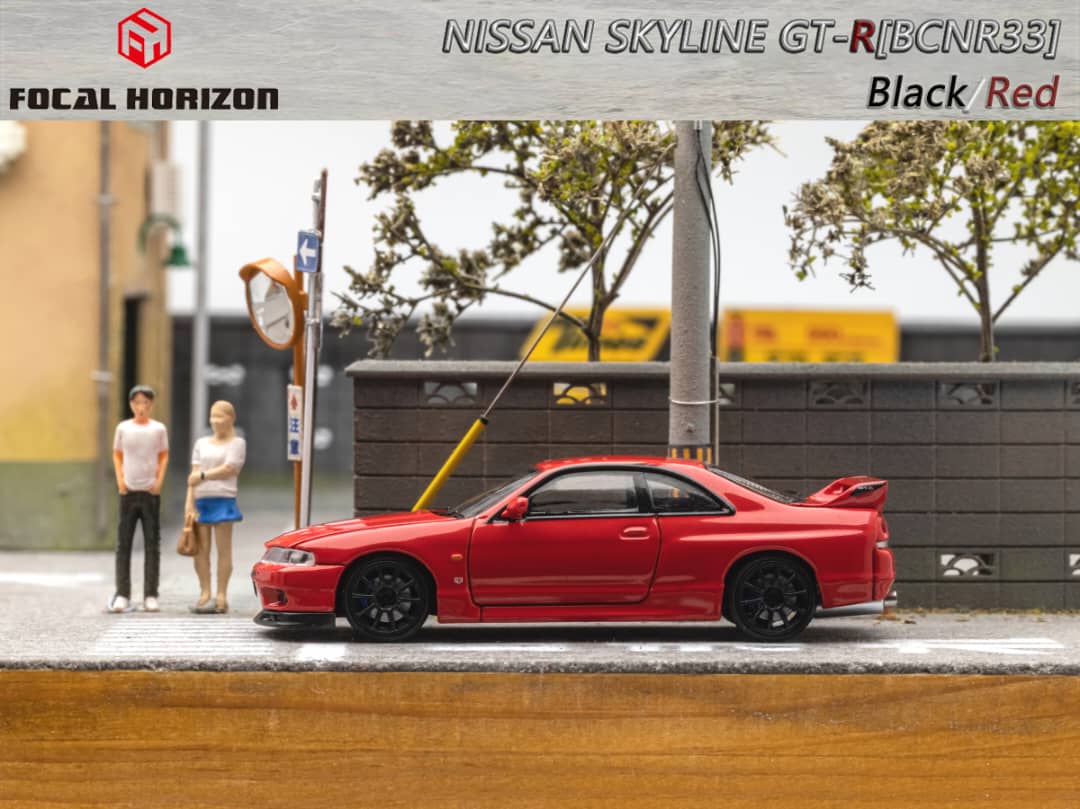 Nissan Skyline R33 GT-R 4TH Gen BCNR33 Red / Black 1:64 by Focal Horizon Scene Side View