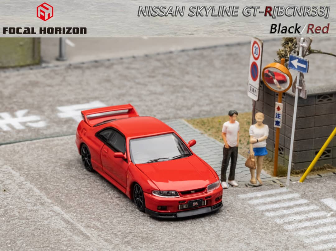 Nissan Skyline R33 GT-R 4TH Gen BCNR33 Red / Black 1:64 by Focal Horizon Scene Front View