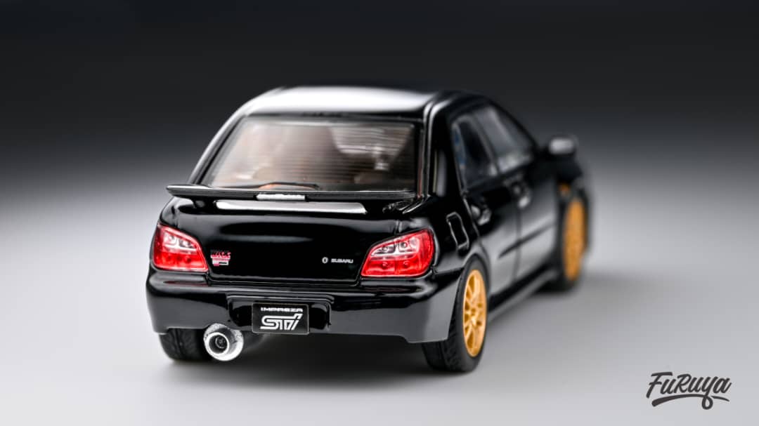 Subaru Impreza WRX STI Sedan Mk2 GD Bugeye 1:64 by Furuya Black Rear View