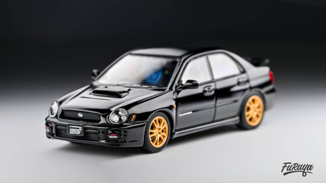 Subaru Impreza WRX STI Sedan Mk2 GD Bugeye 1:64 by Furuya Black Angled Front