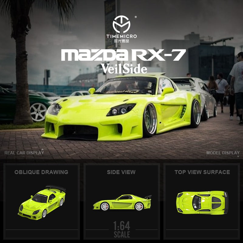 Mazda RX-7 VeilSide BLACK / GREEN / WHITE 1:64 by TimeMicro Yellow  Multi