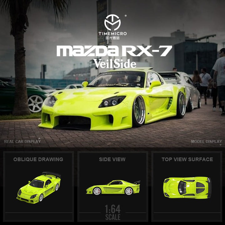 Mazda RX-7 VeilSide BLACK / GREEN / WHITE 1:64 by TimeMicro Yellow  Multi