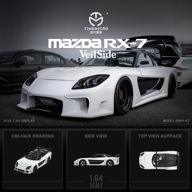 Mazda RX-7 VeilSide BLACK / GREEN / WHITE 1:64 by TimeMicro White Multi