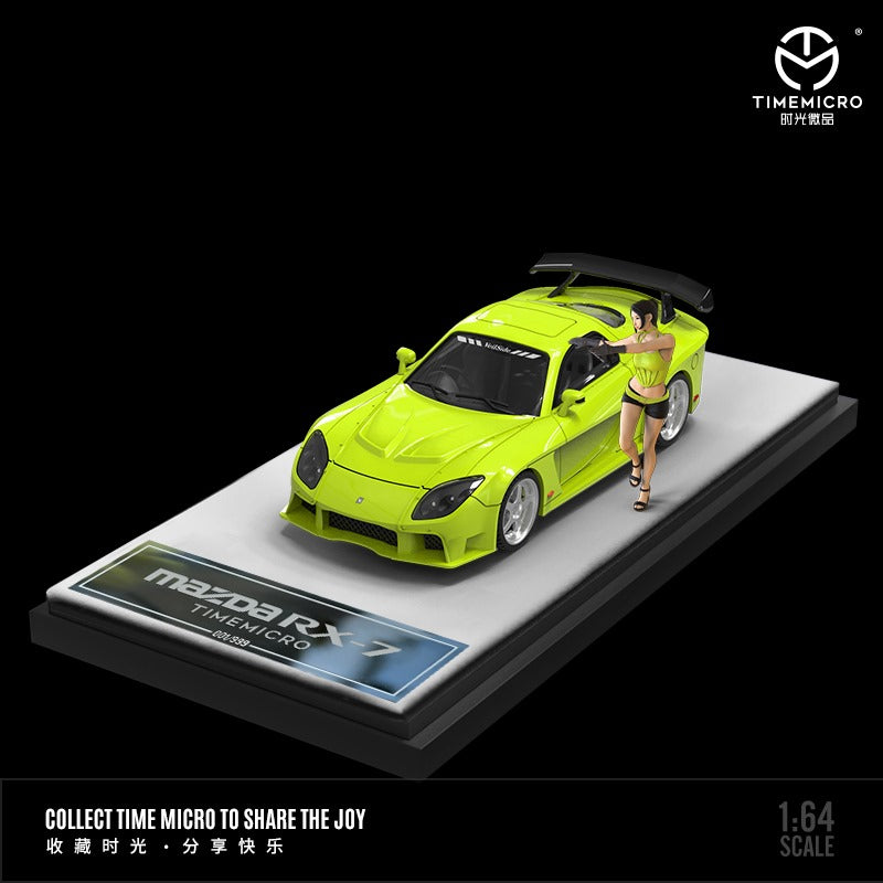 Mazda RX-7 VeilSide BLACK / GREEN / WHITE 1:64 by TimeMicro Yellow Mounted View