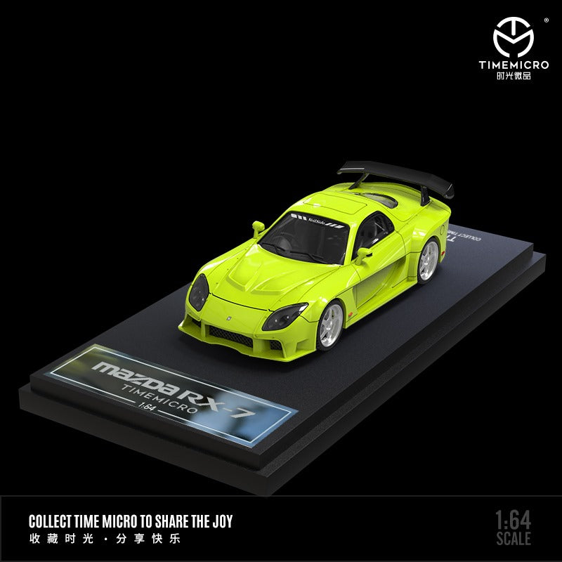 Mazda RX-7 VeilSide BLACK / GREEN / WHITE 1:64 by TimeMicro Yellow Angled Front View