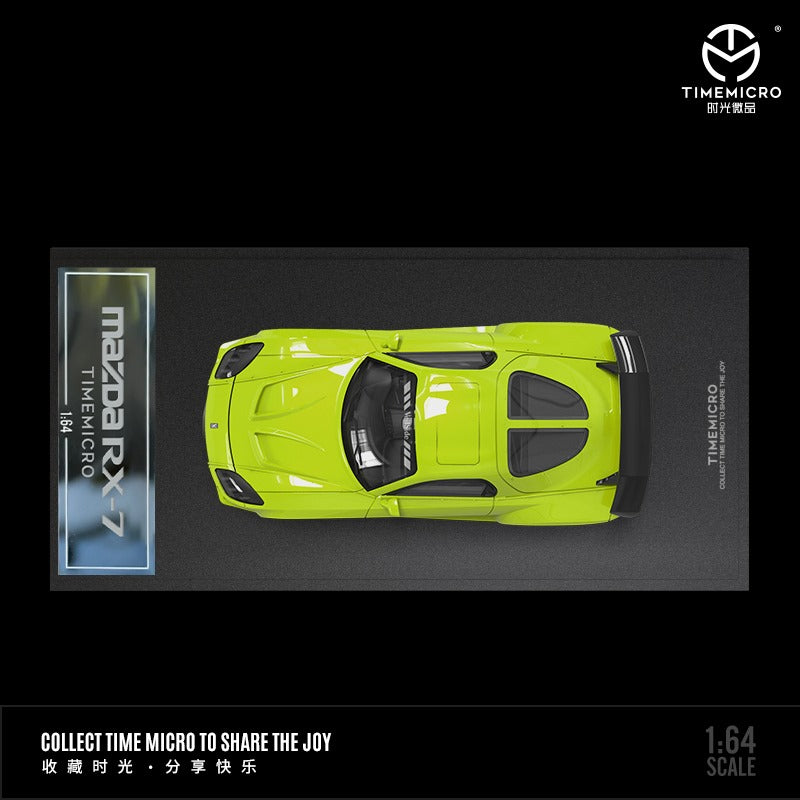 Mazda RX-7 VeilSide BLACK / GREEN / WHITE 1:64 by TimeMicro Yellow Top View