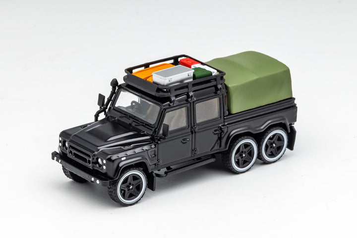 Land Rover Defender 6x6 Pick-Up Version Black Modified 1:64 by GCD Front Angle View