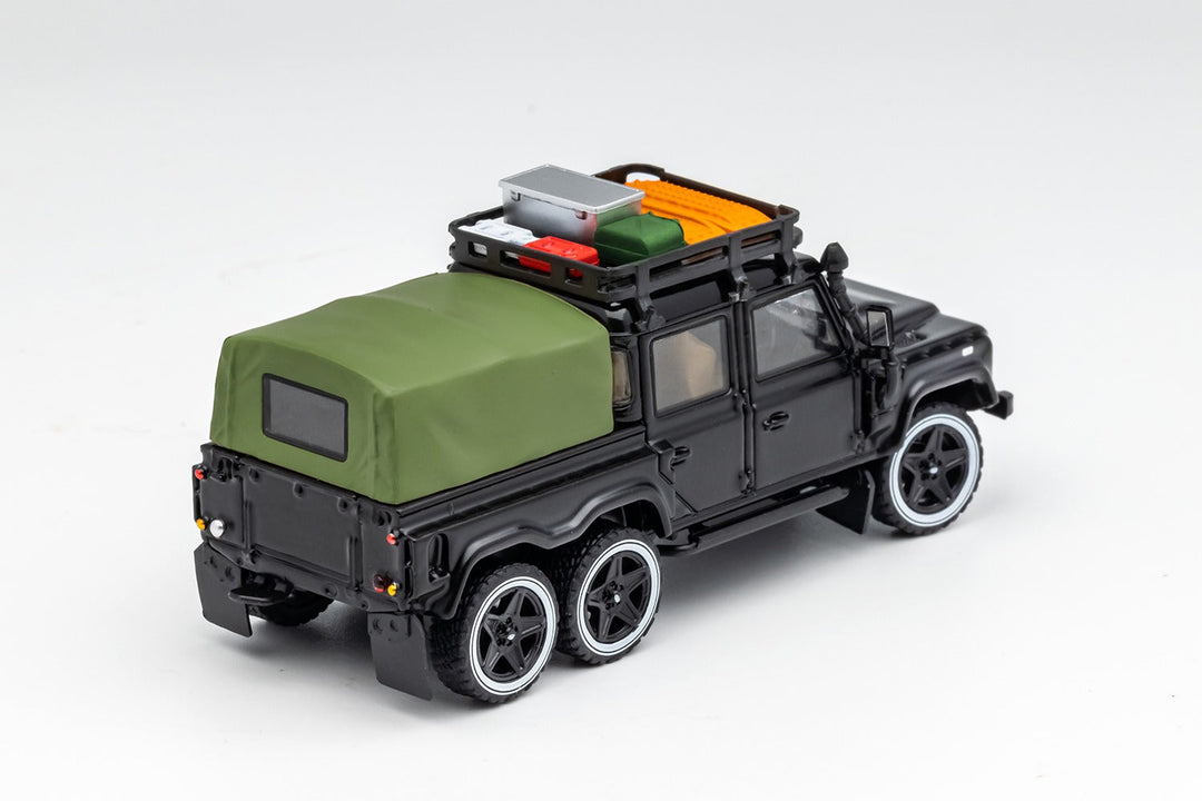 Land Rover Defender 6x6 Pick-Up Version Black Modified 1:64 by GCD Rear Angle View