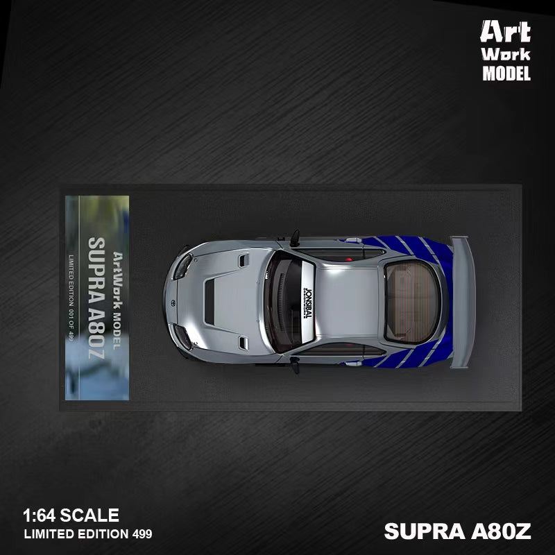 Toyota Supra A80 Fast & Furious Silver Blue Livery 1:64 by TimeMicro X ArtWork Top View