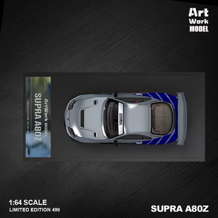 Toyota Supra A80 Fast & Furious Silver Blue Livery 1:64 by TimeMicro X ArtWork Top View