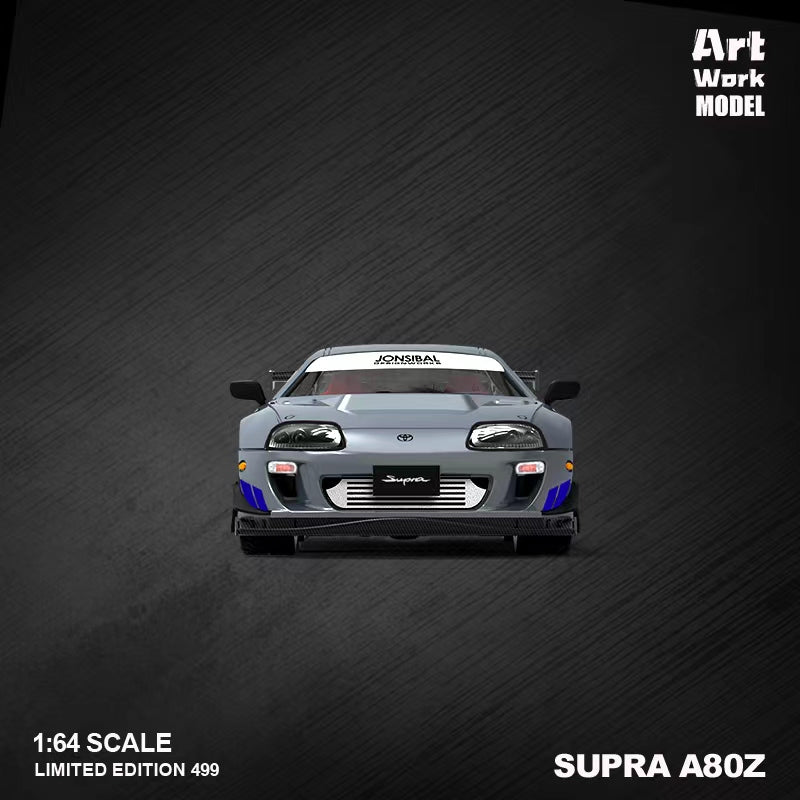 Toyota Supra A80 Fast & Furious Silver Blue Livery 1:64 by TimeMicro X ArtWork Front View