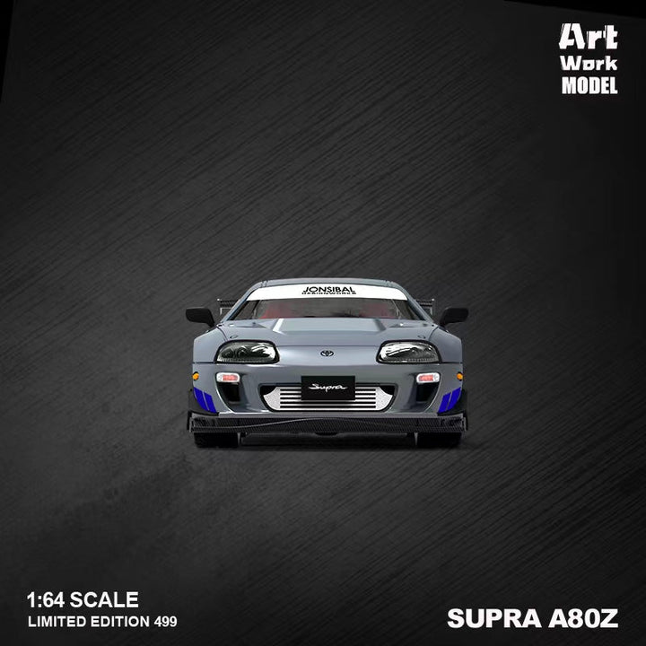 Toyota Supra A80 Fast & Furious Silver Blue Livery 1:64 by TimeMicro X ArtWork Front View