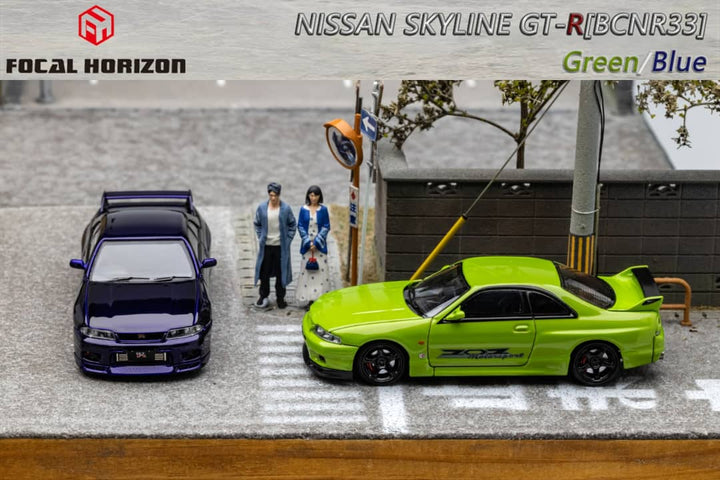 Nissan Skyline R33 GT-R 4TH Gen 400R GREEN / BLUE 1:64 by Focal Horizon Multi View