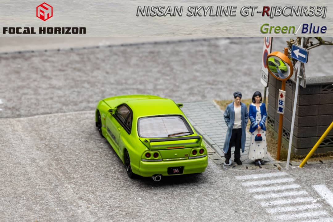 Nissan Skyline R33 GT-R 4TH Gen 400R GREEN / BLUE 1:64 by Focal Horizon Rear View