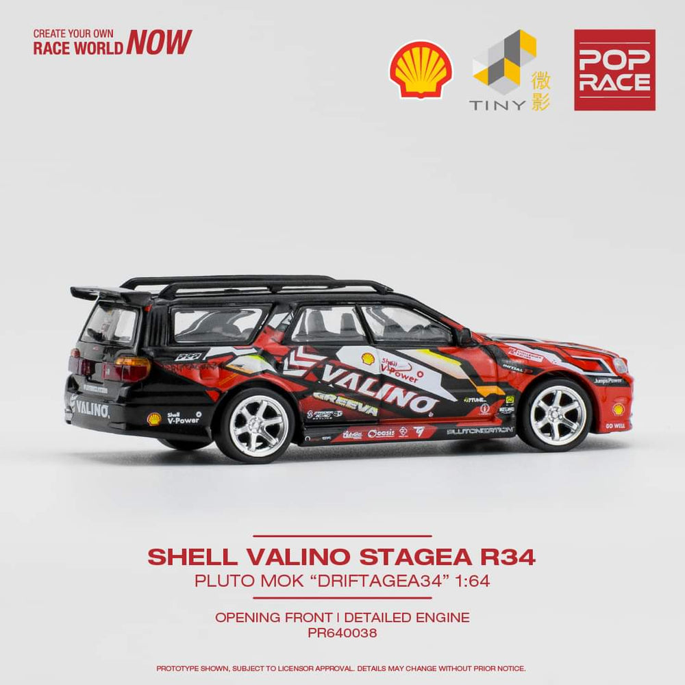 Nissan Stagea R34 Shell Valino Pluto Mok DRIFTAGEA 34 PR640038 1:64 by Pop Race Angled Passenger Side View