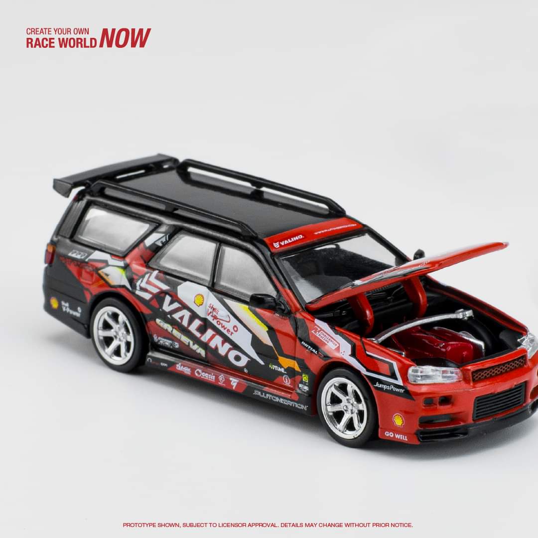 Nissan Stagea R34 Shell Valino Pluto Mok DRIFTAGEA 34 PR640038 1:64 by Pop Race Open Hood