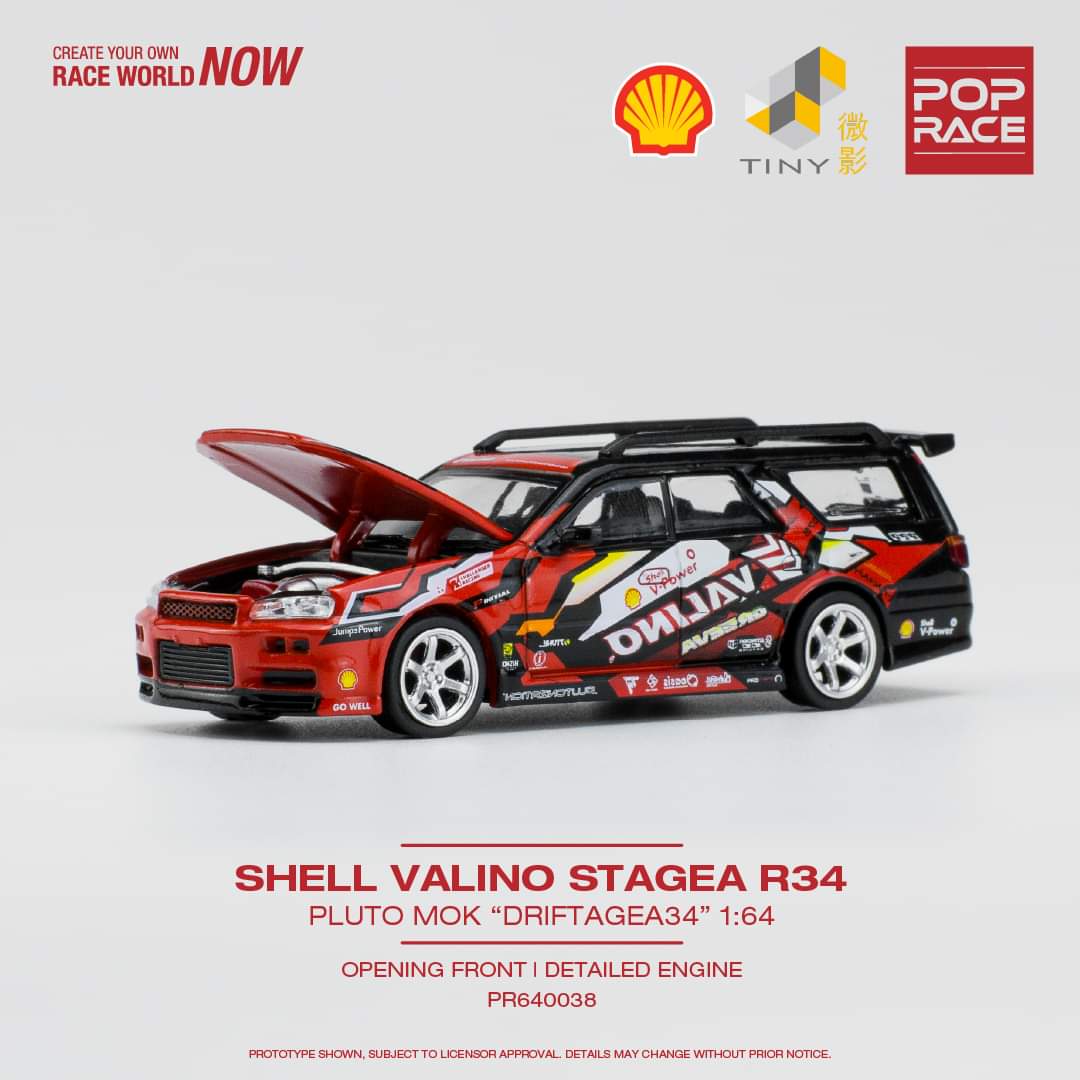 Nissan Stagea R34 Shell Valino Pluto Mok DRIFTAGEA 34 PR640038 1:64 by Pop Race