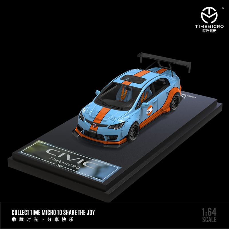 Honda Civic FD2 Modified HKS / GULF Widebody 1:64 by TimeMicro Gulf Mounted View